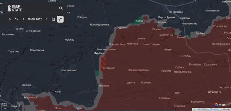 Мапа DeepState показує просування росіян поблизу трьох населених пунктів. Втрати ворога на 19 серпня