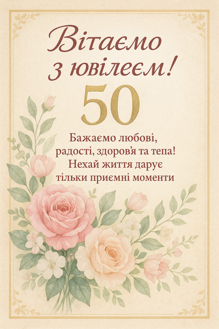 Привітання з ювілеєм 50 років для жінки: картинки, листівки