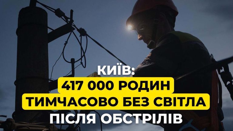 Після атаки 417 тисяч сімей у Києві залишилися без електропостачання