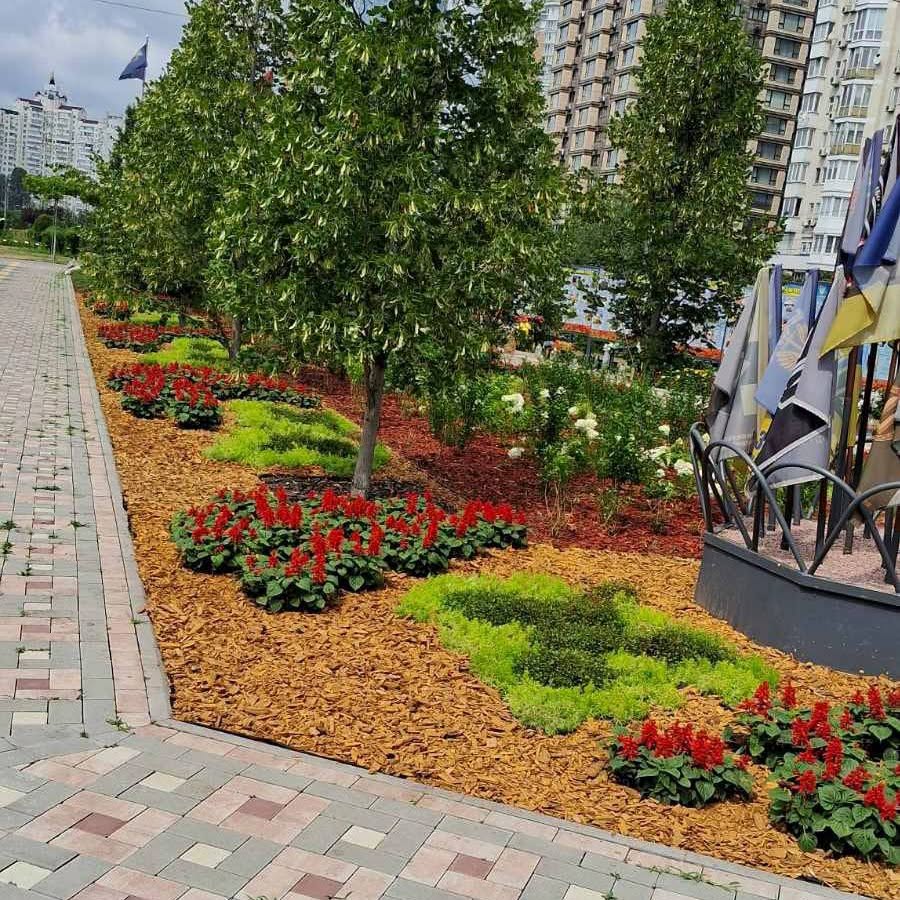 Калиновий орнамент на Алеї пам'яті та шани героїв — крупний план
