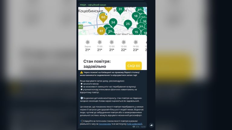 Задимлення над Києвом через пожежі на Київщині