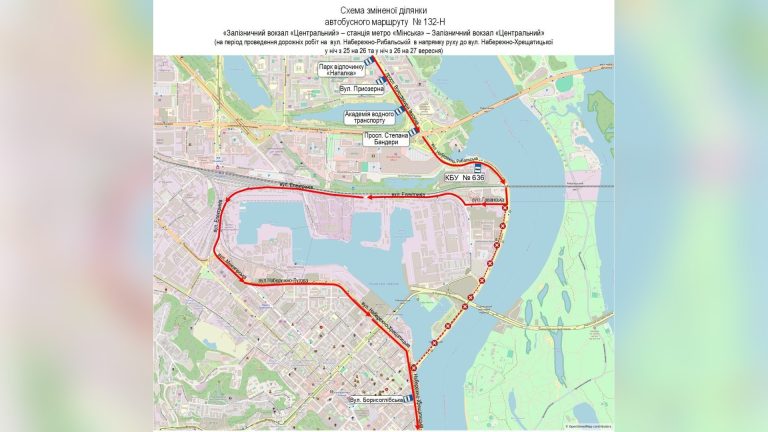 Нічний автобус №132Н об’їжджає ремонтні роботи у Подільському районі